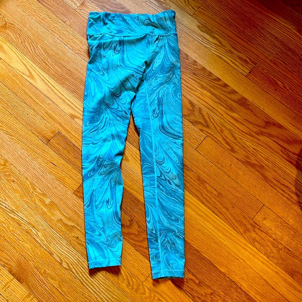 Athleta girl size 12 leggings, buttery soft greenish color with pattern